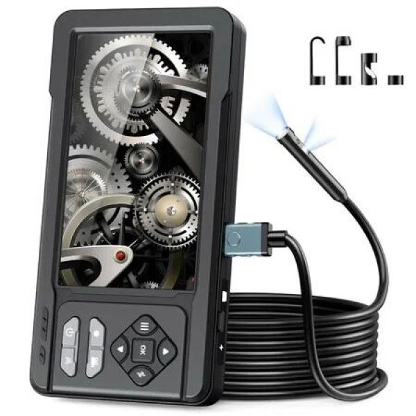 5 IPS Dual Lens Endoscope Camera with Lights,1080P Photo Video Inspection Borescope,IP67 Waterproof Endoscope 5M Industrial Snake Camera