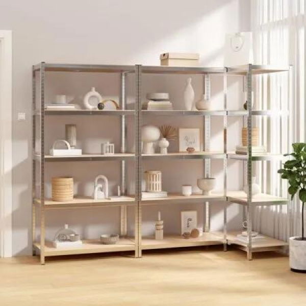 5-Layer Shelves 3 pcs Silver Steel and Engineered Wood