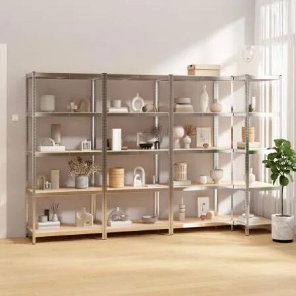 5-Layer Shelves 4 pcs Silver Steel and Engineered Wood