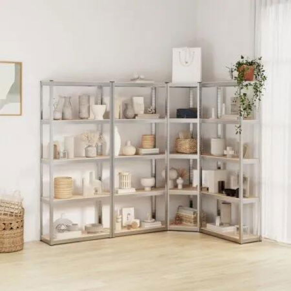 5-Layer Shelves 4 pcs Silver Steel&Engineered Wood