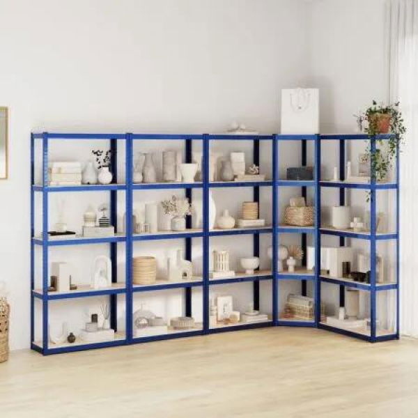 5-Layer Shelves 5 pcs Blue Steel&Engineered Wood