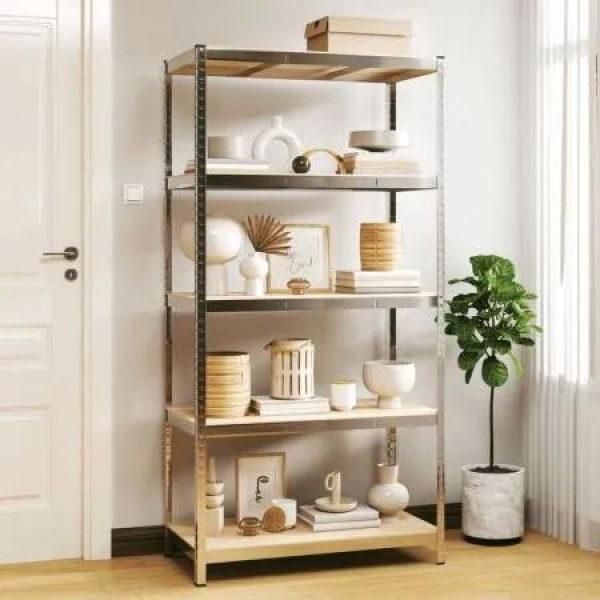 5-Layer Storage Shelf Silver Steel and Engineered Wood