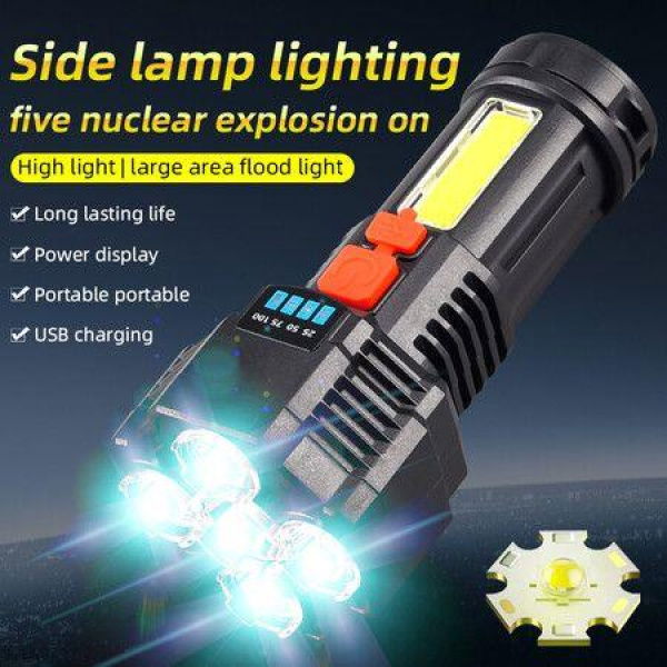 5 LED Super Bright Home Flashlight Rechargeable Outdoor Multi-function LED Long-range Spotlight Waterproof Patrol Flashlight