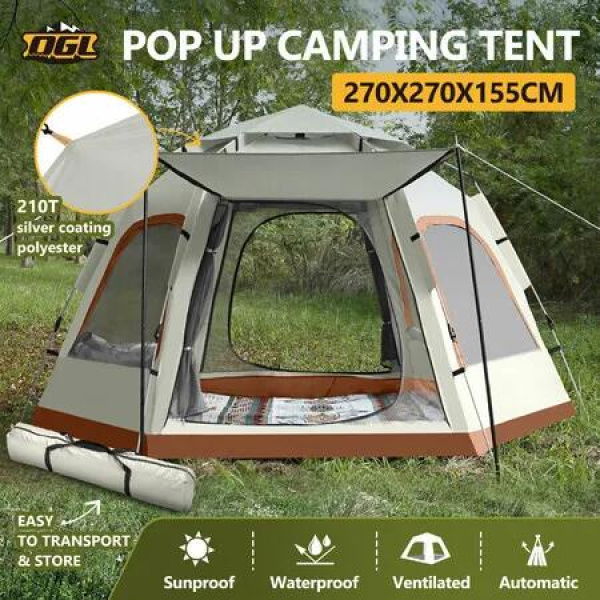 5 Man Camping Tent Instant Auto Pop Up Beach Shelter Sun Shade Picnic Hiking Dome Family Party Outdoor Water UV Proof 270x270x155cm Creamy White