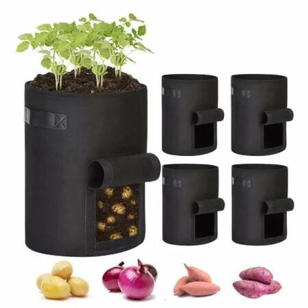 5-Pack 10 Gallon Potato Grow Bags,Aeration Fabric Pots with Handles Nonwoven Fabric Pots Vegetable Grow Bags for Tomato Vegetable and Fruits(Black)