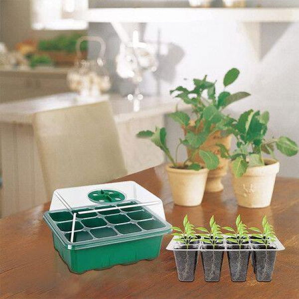 5 Pack 12 Cells Per Tray Seedling Tray Kit With Dome And LightSeed Starter Tray Grow Trays Humidity Adjustable Plant Starter