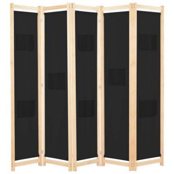 5-Panel Room Divider Black 200x170x4 Cm Fabric