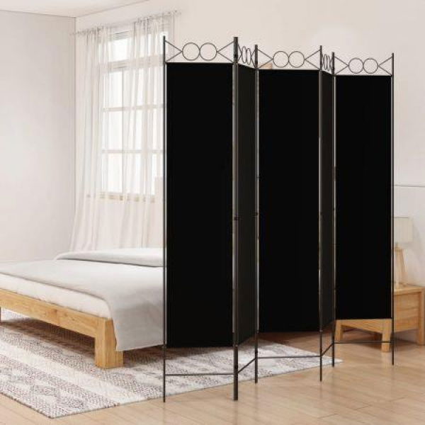 5-Panel Room Divider Black 200x200 Cm Fabric