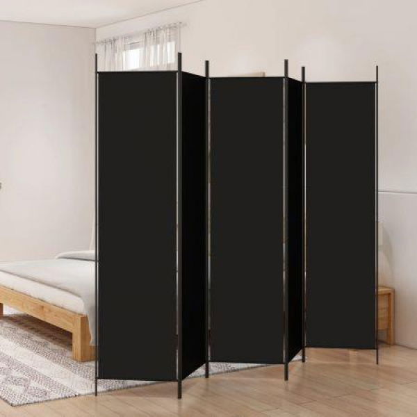 5-Panel Room Divider Black 250x200 Cm Fabric