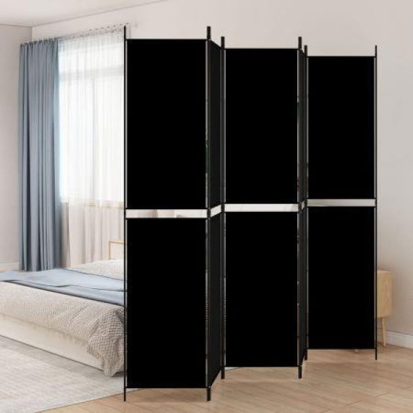 5-Panel Room Divider Black 250x220 Cm Fabric