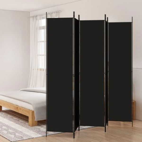 5-Panel Room Divider Black 250x220 Cm Fabric