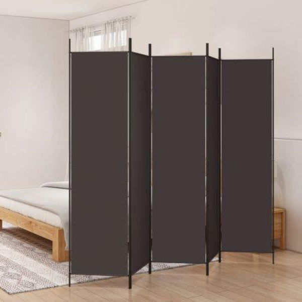 5-Panel Room Divider Brown 250x200 Cm Fabric