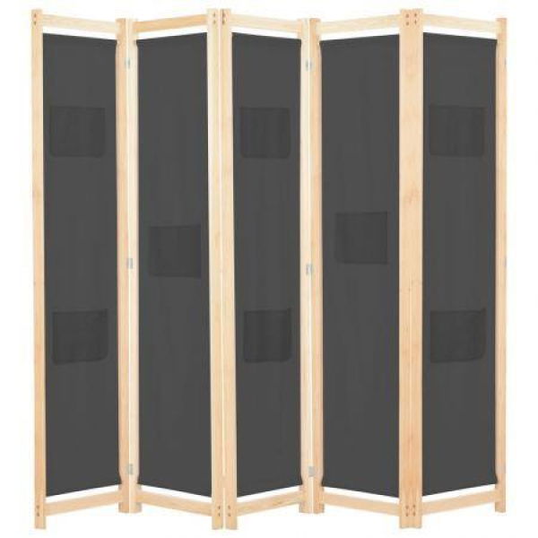 5-Panel Room Divider Grey 200x170x4 Cm Fabric