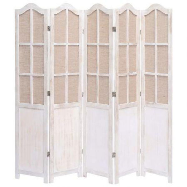 5-Panel Room Divider White 175x165 Cm Fabric