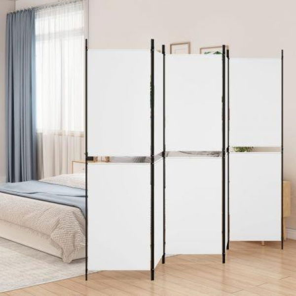 5-Panel Room Divider White 250x180 Cm Fabric