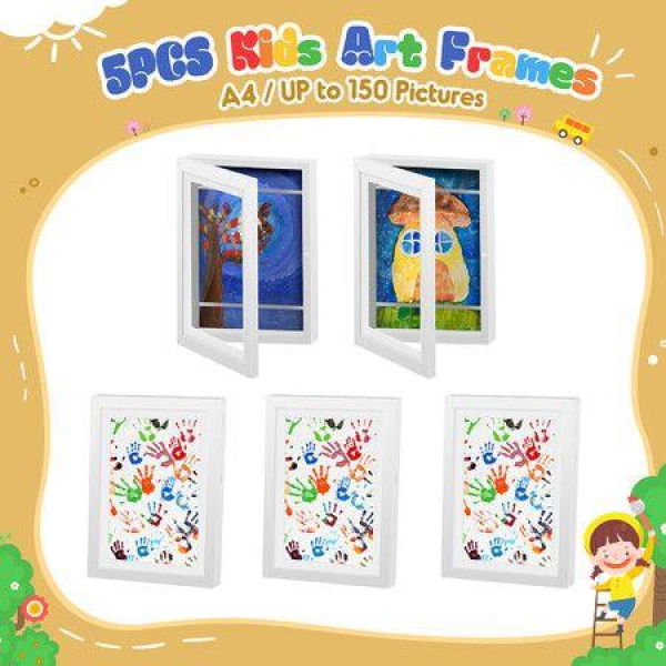 5 Pcs Art Frames Craft Display Kids Canvas Artwork Photo Storage Wooden White Children A4 Hold 150 Pictures