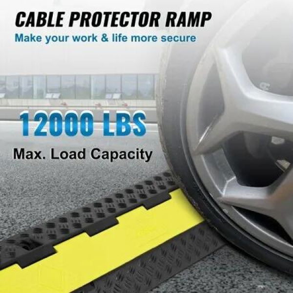 5 PCs Rubber Cable Protector Ramp 2 Channel 12000 lbs/axle Capacity Heavy Duty Hose Wire Cover Ramp Driveway Traffic Speed Bump with Flip-Open