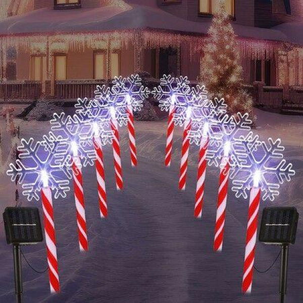 5 Pcs Solar Christmas Snowflake Pathway Lights 40cm Waterproof Xmas Candy LED Lights for Walkway Garden Lawn Yard