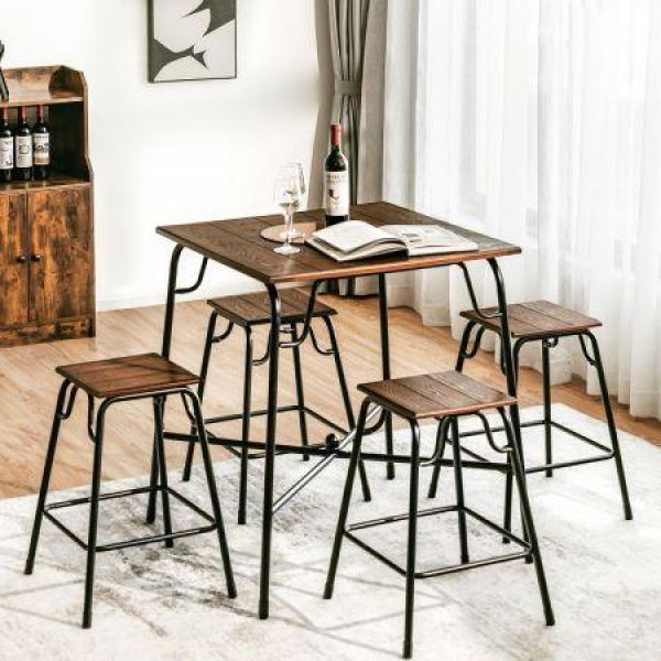 5-piece Bar Table Set With Backless Stools For Apartment