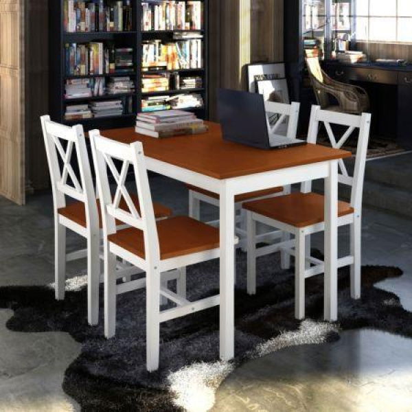 5 Piece Dining Set Brown And White