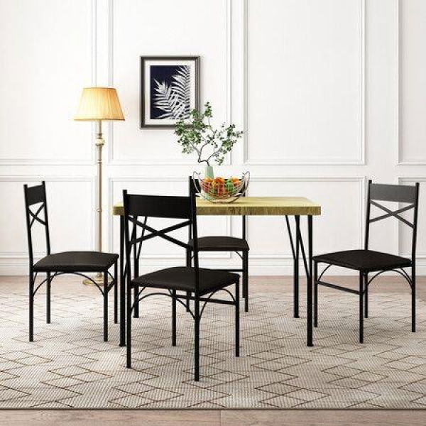 5 Piece Dining Table And Chairs Set Kitchen Room 4 Seater Wood Breakfast Bar Pub Counter Stool Outdoor Backrest Oak Black