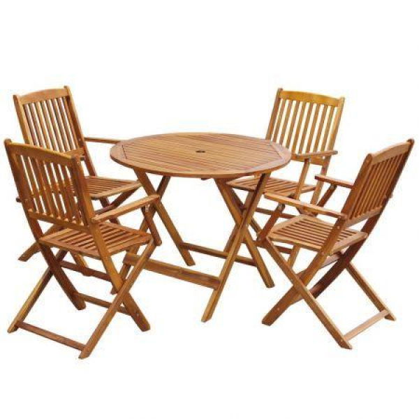 5 Piece Folding Outdoor Dining Set Solid Acacia Wood