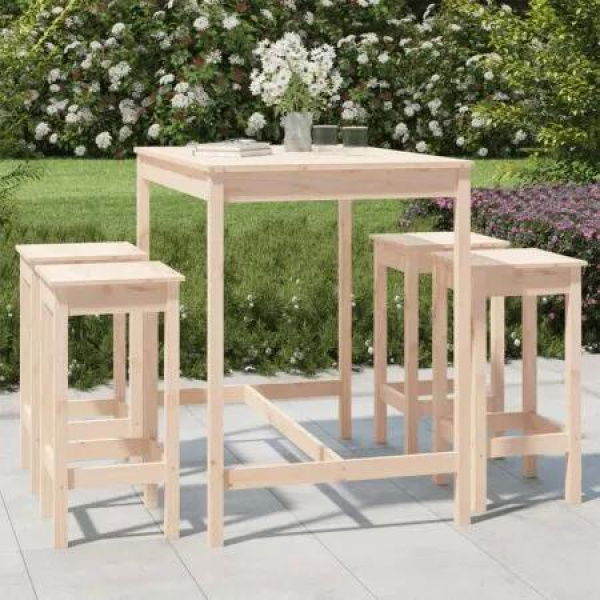 5 Piece Garden Bar Set Solid Wood Pine