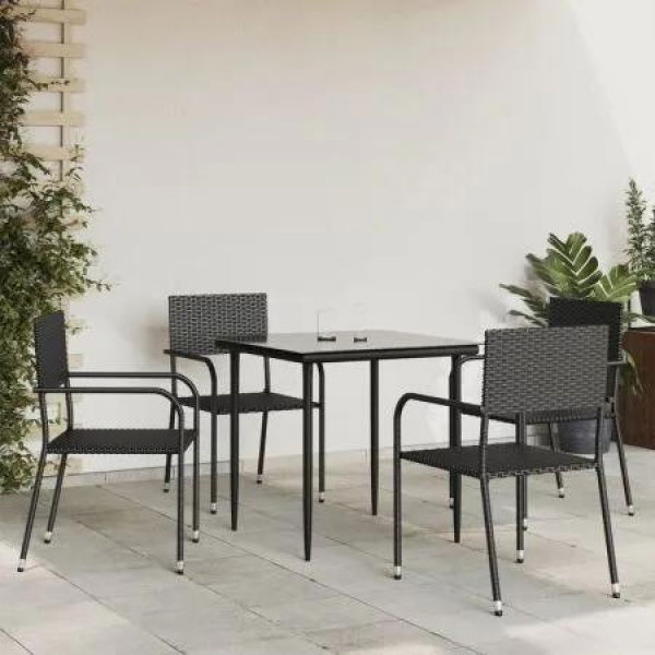 5 Piece Garden Dining Set Black Poly Rattan and Steel