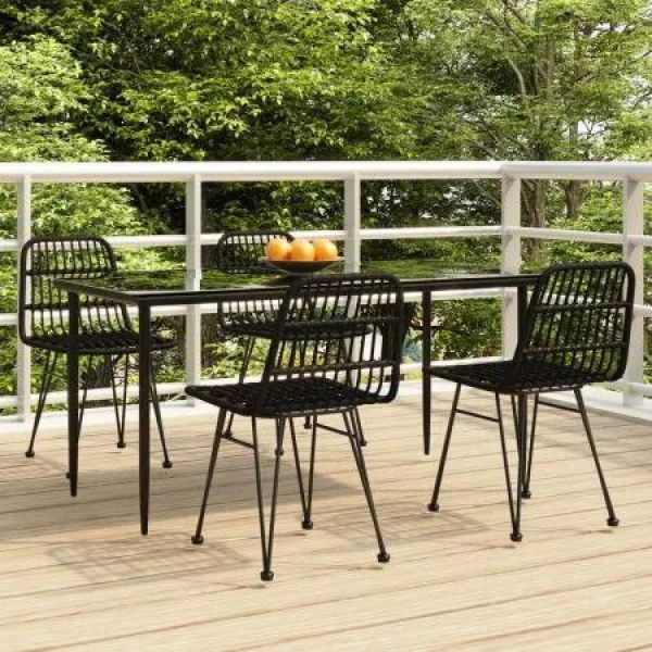 5 Piece Garden Dining Set Black Poly Rattan