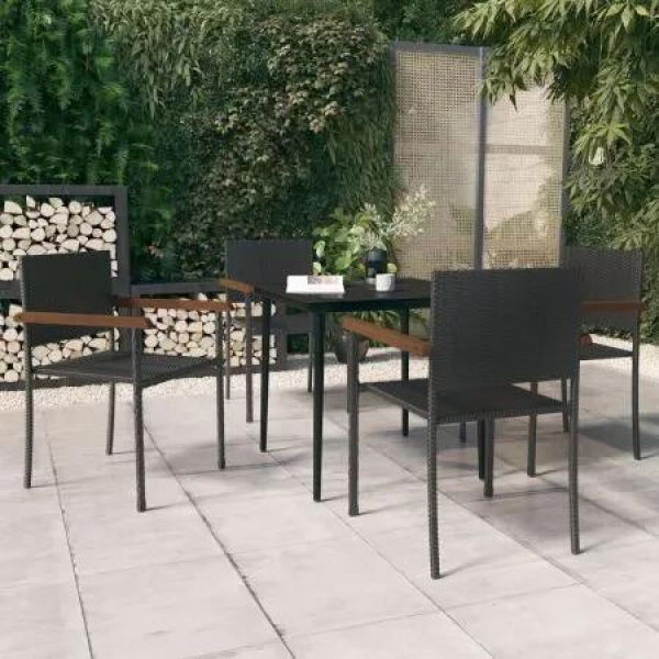 5 Piece Garden Dining Set Black