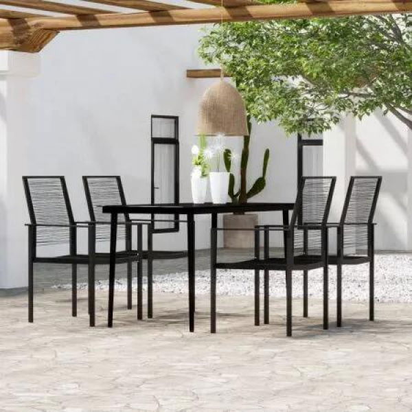 5 Piece Garden Dining Set Black