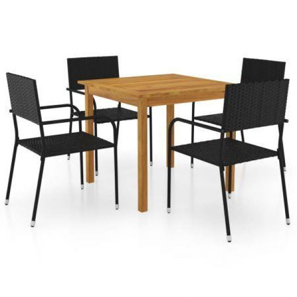 5 Piece Garden Dining Set Black