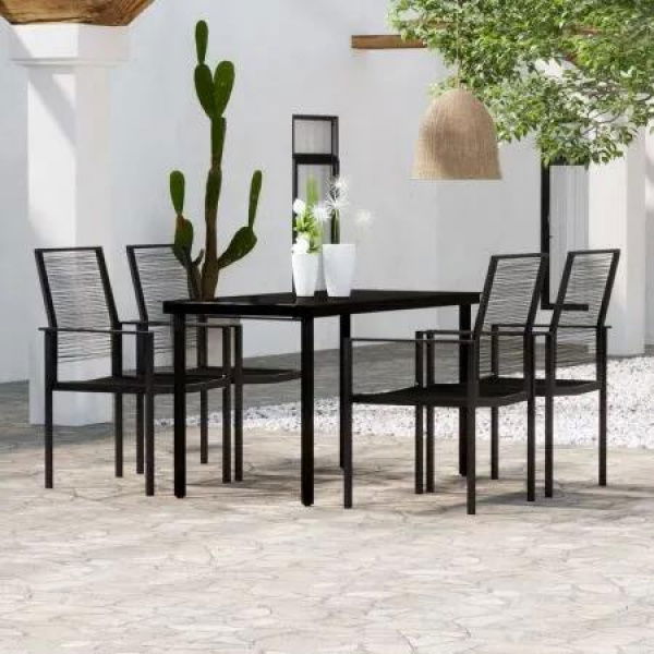 5 Piece Garden Dining Set Black