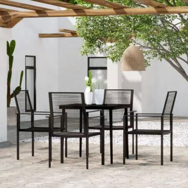 5 Piece Garden Dining Set Black