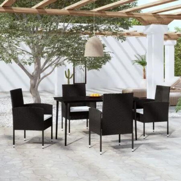 5 Piece Garden Dining Set Black