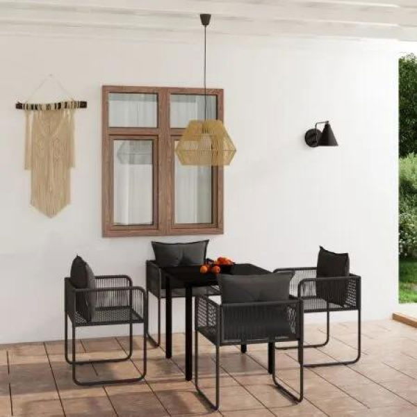 5 Piece Garden Dining Set Black