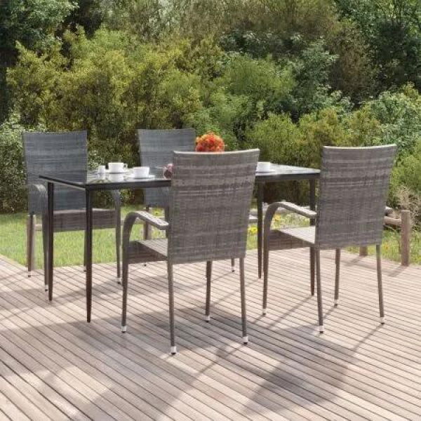 5 Piece Garden Dining Set Grey Poly Rattan