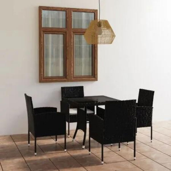 5 Piece Garden Dining Set Poly Rattan Black