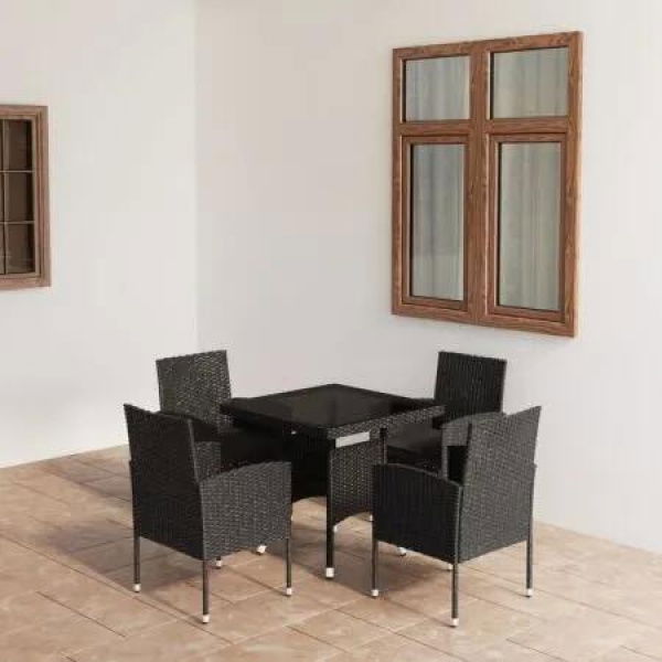 5 Piece Garden Dining Set Poly Rattan Black