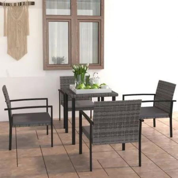 5 Piece Garden Dining Set Poly Rattan Grey