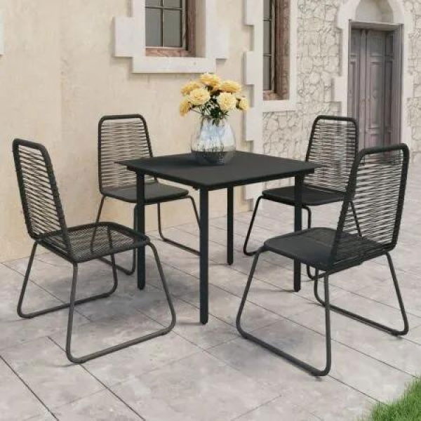 5 Piece Garden Dining Set PVC Rattan Black