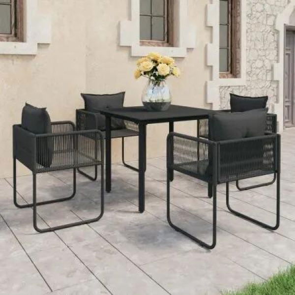 5 Piece Garden Dining Set PVC Rattan Black