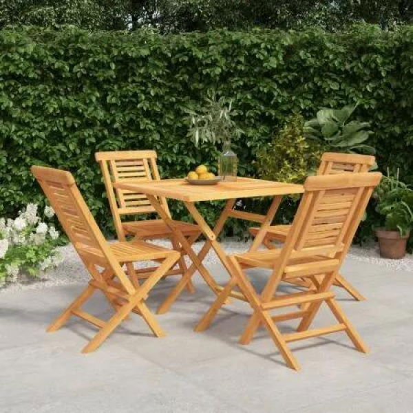 5 Piece Garden Dining Set Solid Wood Teak