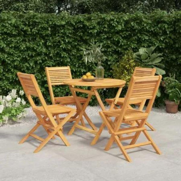 5 Piece Garden Dining Set Solid Wood Teak