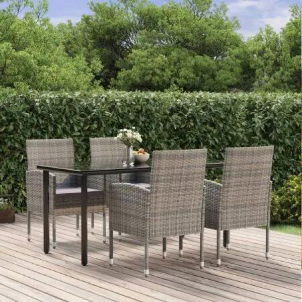 5 Piece Garden Dining Set with Cushions Anthracite Poly Rattan