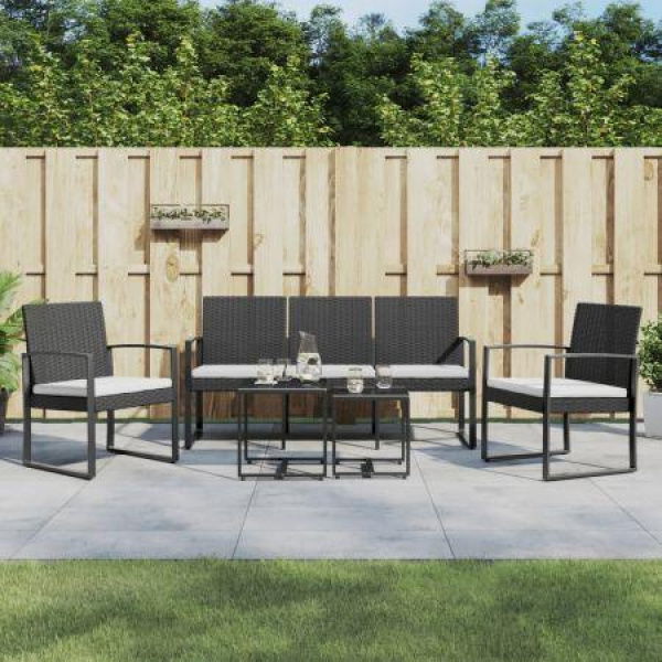 5 Piece Garden Dining Set With Cushions Black PP Rattan