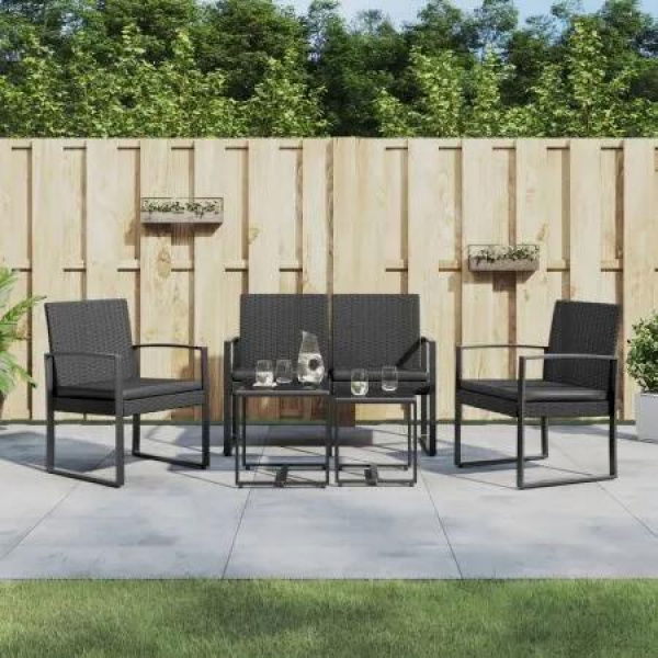 5 piece Garden Dining Set with Cushions Black PP Rattan