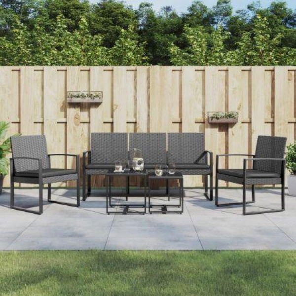 5 Piece Garden Dining Set With Cushions Dark Grey PP Rattan