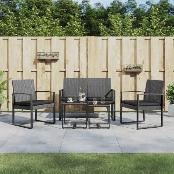 5 piece Garden Dining Set with Cushions Dark Grey PP Rattan