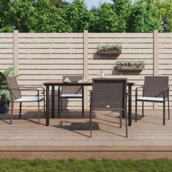 5 Piece Garden Dining Set with Cushions Poly Rattan and Steel